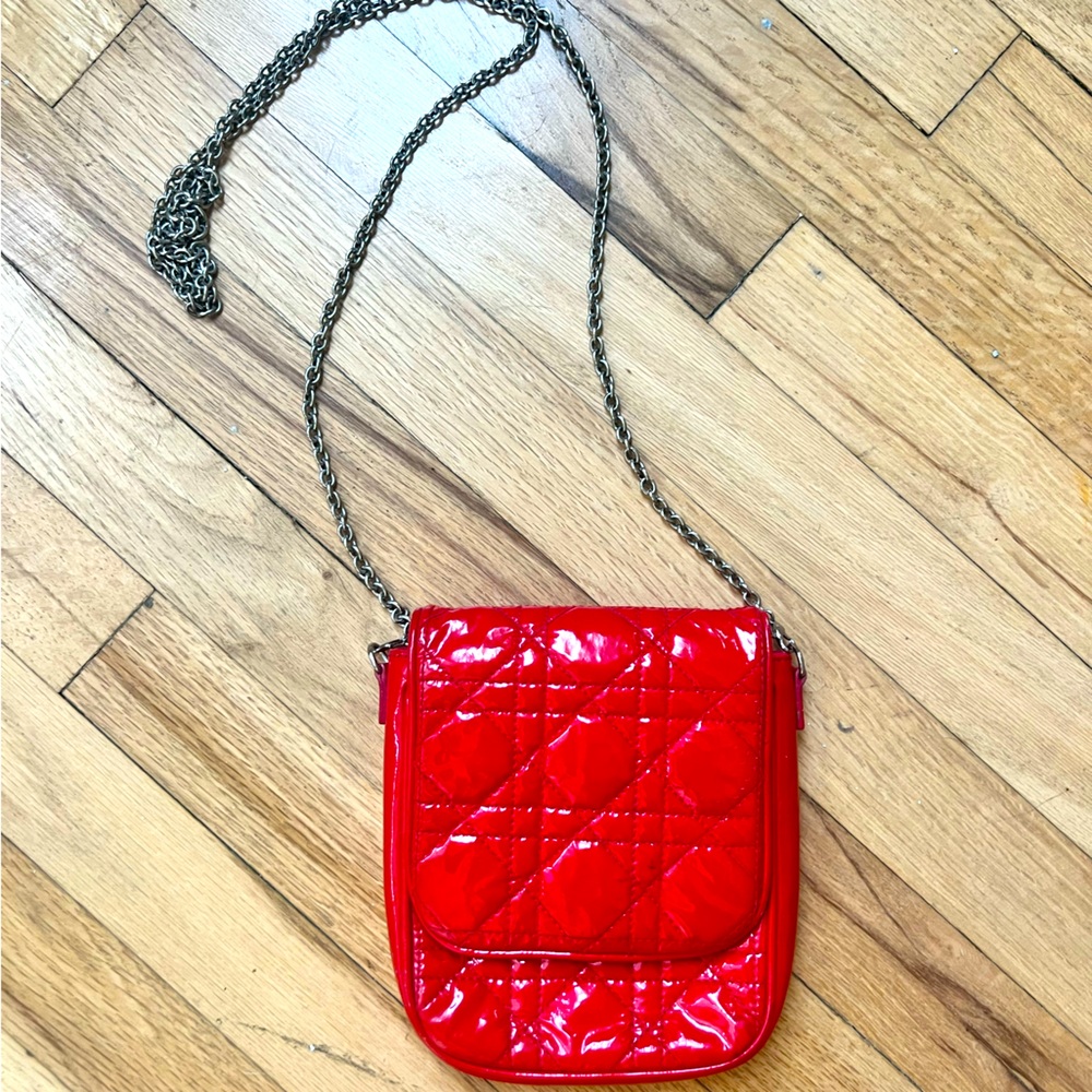 Vintage Christian Dior red quilted patent leather mini bag